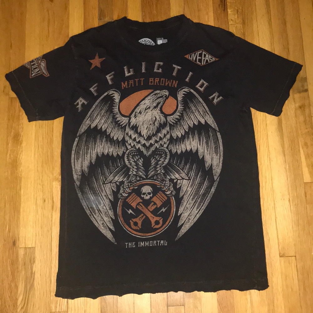 Affliction shirt Black and orange